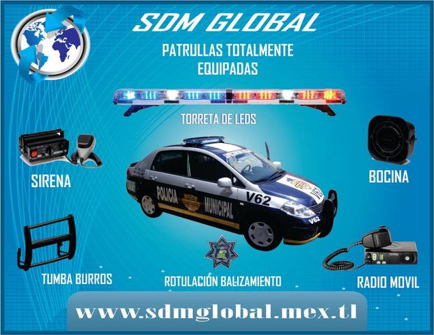 EQUIPAMIENTO DE PATRULLAS SUBSEMUN 2014 CON EQUIPO MARCA WHELEN SDM GLOBAL MEXICO TORRETA SIRENA BOCINA ESTROBOS LUCES AUXILIARES UNIDAD ESCOLTA JUDICIAL UNIDADES MOVILES